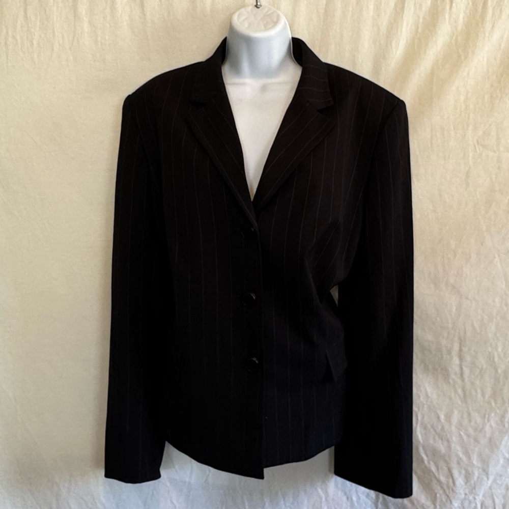 B-46 Le Suit PLUS SIZE 18 Black &‎ Purple Stripe Lined Blazer Suit Jacket